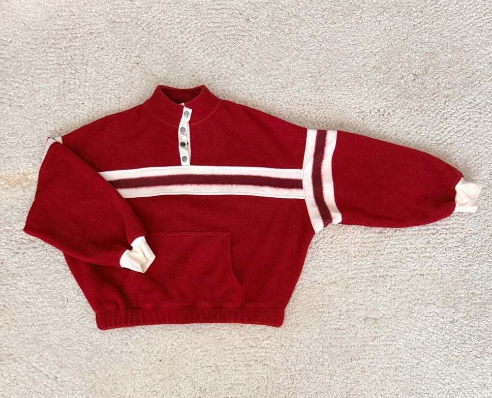 BDG Urban Outfitters Red Striped Fleece Pullover Snap Neck Varsity Size M